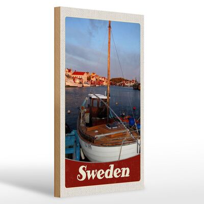 Cartel de madera viaje 20x30cm Suecia Europa mar construcción naval