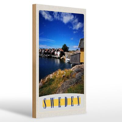 Cartel de madera viaje 20x30cm Suecia casas del mar barcos