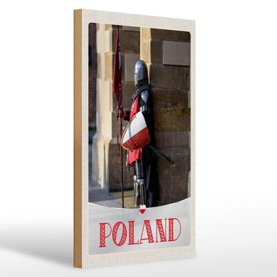 Wooden sign travel 20x30cm Poland Europe knight sword flag