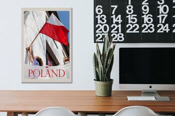 Panneau en bois voyage 20x30cm Pologne Europe drapeau maison vacances 3