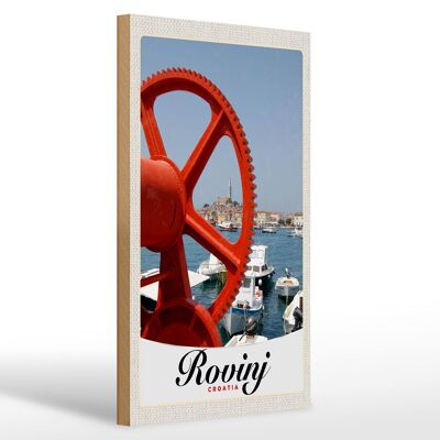 Cartello in legno da viaggio 20x30 cm Rovinji Croazia barche casa rossa