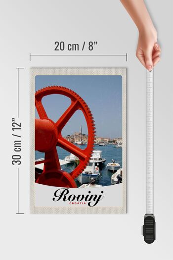 Panneau en bois voyage 20x30cm Rovinji Croatie bateaux maison rouge 4
