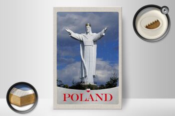 Panneau en bois voyage 20x30cm Pologne Europe sculpture blanche vacances 2
