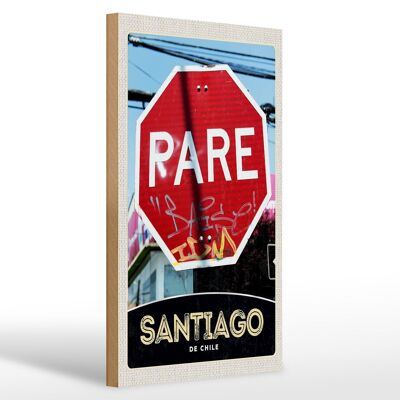 Targa in legno da viaggio 20x30 cm Santiago del Cile America rosso