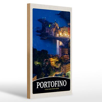 Cartello da viaggio in legno 20x30 cm Portofino Italia Riviera sera