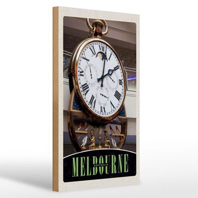 Cartel de madera viaje 20x30cm Melbourne Australia reloj pájaros