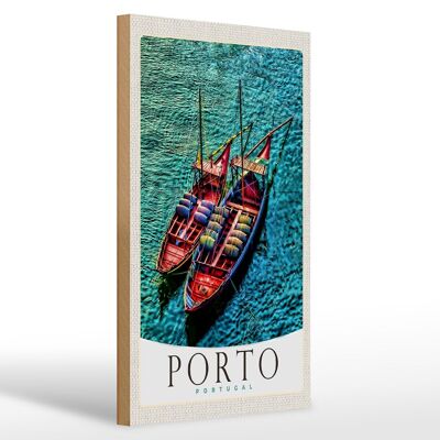 Cartel de madera viaje 20x30cm Porto Portugal Europa barcos mar