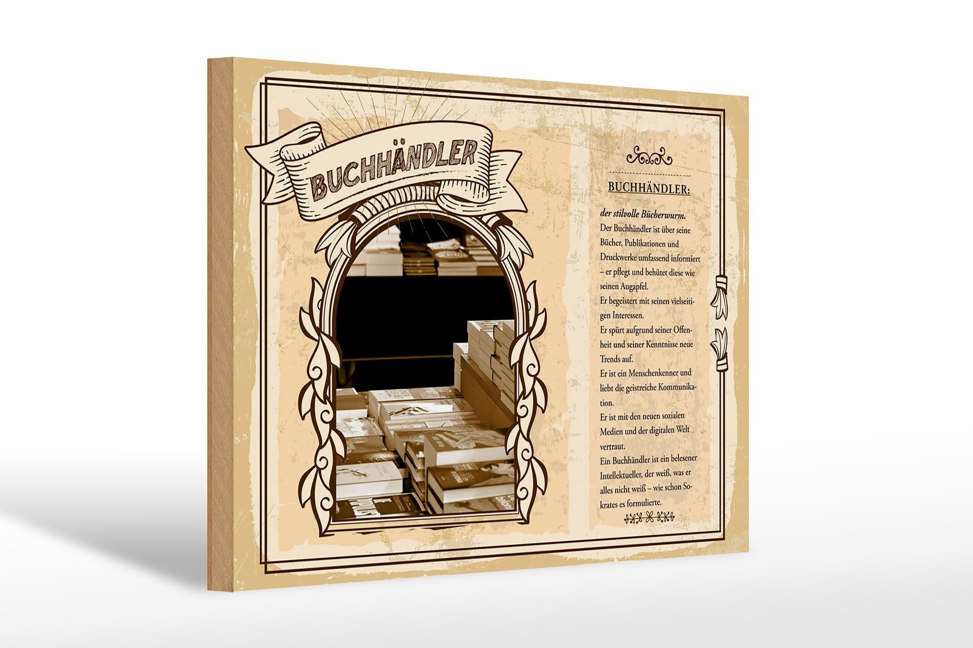 Cartel de madera profesiones 30x20cm librero libros tendencias manzana