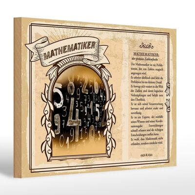 Panneau en bois métiers 30x20cm mathématicien chiffre précis renard
