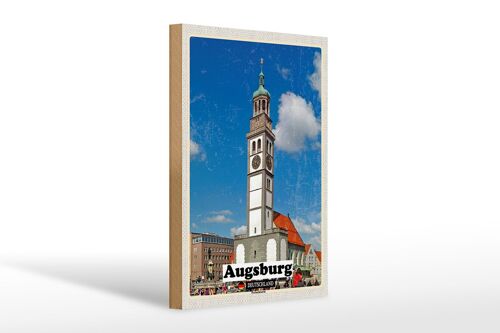 Holzschild Städte Augsburg Deutschland Perlachturm 20x30cm