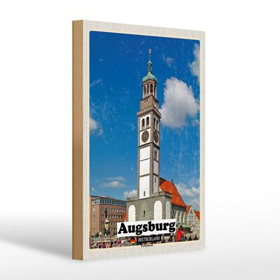 Holzschild Städte Augsburg Deutschland Perlachturm 20x30cm