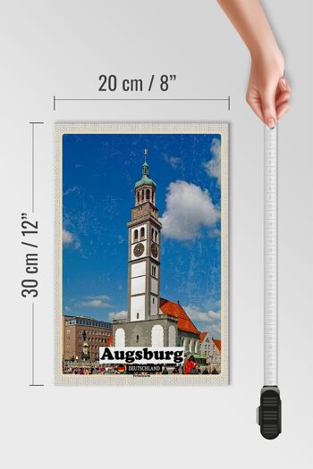 Panneau en bois villes Augsbourg Allemagne Perlachturm 20x30cm 4