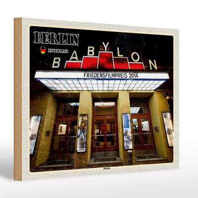 Wooden sign cities Berlin Germany Babylon cinema 30x20cm