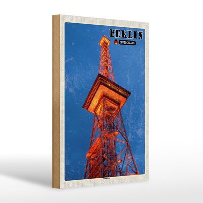 Cartel de madera ciudades Torre de radio de Berlín Alemania 20x30cm