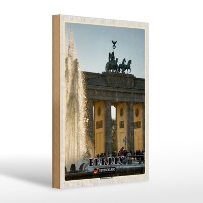 Cartello in legno città Berlino Architettura della Porta di Brandeburgo 20x30 cm