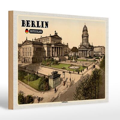 Cartel de madera ciudades Berlín Schillerplatz arquitectura 30x20cm