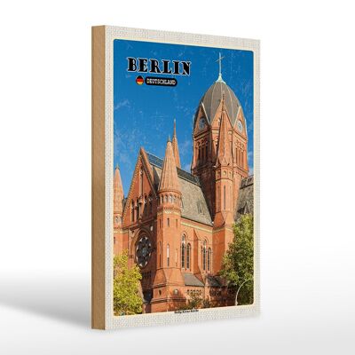 Cartel de madera ciudades Berlín Iglesia de la Santa Cruz 20x30cm