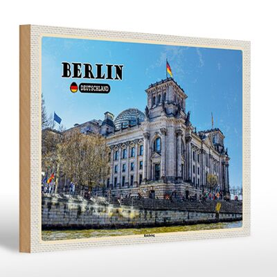 Cartello in legno città Berlino Reichstag politica architettura 30x20cm
