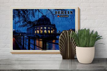 Panneau en bois villes Berlin Île aux Musées Soirée Nocturne 30x20cm 3