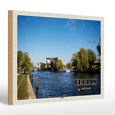 Cartello in legno città Berlino Germania fiume Moabit 30x20 cm