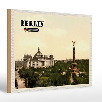 Cartel de madera ciudades Berlín Columna de la Victoria Alemania 30x20cm