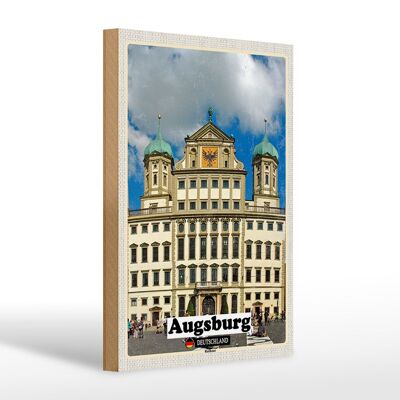 Wooden sign cities Augsburg town hall architecture 20x30cm