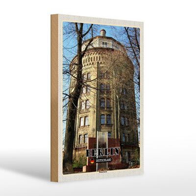 Cartel de madera ciudades Berlín Alemania torre de agua 20x30cm