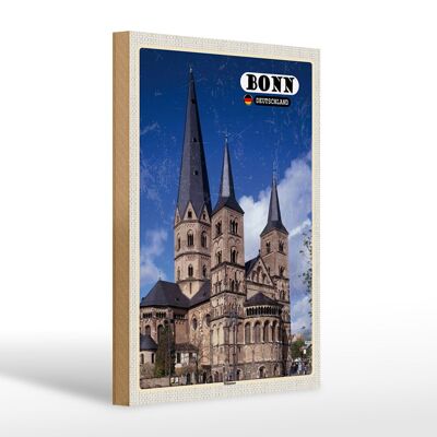 Cartel de madera ciudades Bonn Münster casco antiguo Alemania 20x30cm