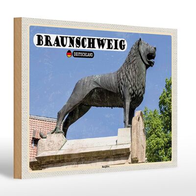 Cartel de madera ciudades Braunschweig castillo león arquitectura 30x20cm