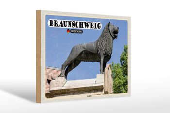 Panneau en bois villes château de Braunschweig architecture du lion 30x20cm 1