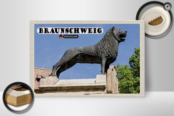 Panneau en bois villes château de Braunschweig architecture du lion 30x20cm 2