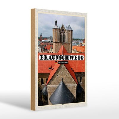 Cartello in legno città Braunschweig Chiesa Cattedrale 20x30 cm