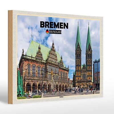 Panneau en bois villes Brême Allemagne mairie 30x20cm