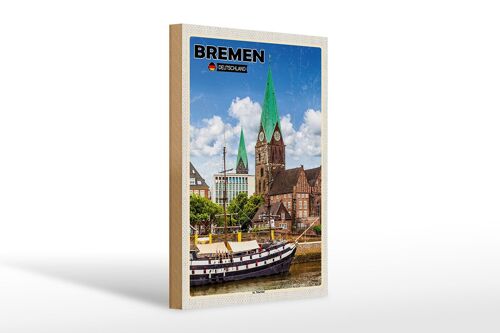 Holzschild Städte Bremen Deutschland St. Martini 20x30cm