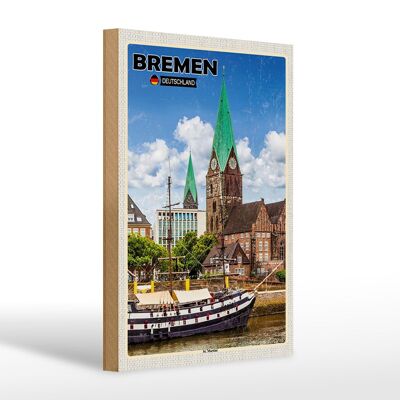 Letrero de madera ciudades Bremen Alemania St. Martini 20x30cm