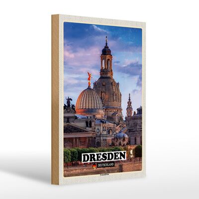 Cartello in legno città Dresda Germania Frauenkirche 20x30cm