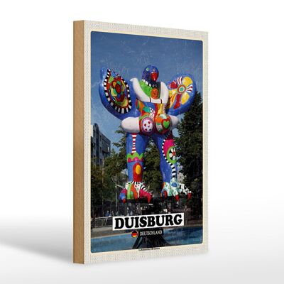 Cartello in legno città Duisburg fontana salvagente 20x30 cm