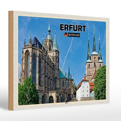 Cartel de madera ciudades Erfurt Alemania catedral casco antiguo 30x20cm