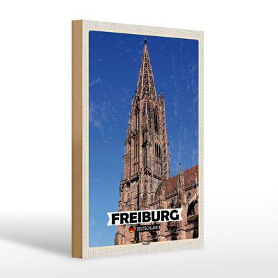Cartello in legno città Friburgo Germania Münster Viaggio 20x30 cm