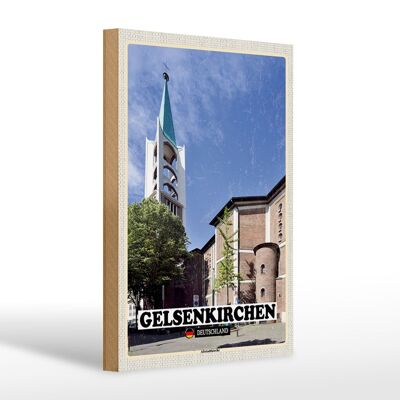 Letrero de madera ciudades Gelsenkirchen iglesia del casco antiguo 20x30cm