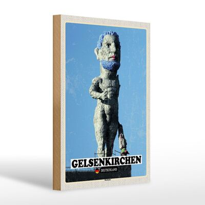 Cartello in legno città Gelsenkirchen Scultura Ercole 20x30 cm