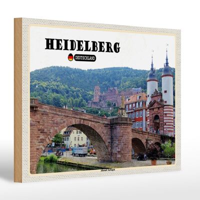 Panneau en bois villes Heidelberg, arcade de la vieille ville 30x20cm