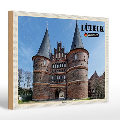 Panneau en bois villes Lübeck Allemagne Holstentor 30x20cm