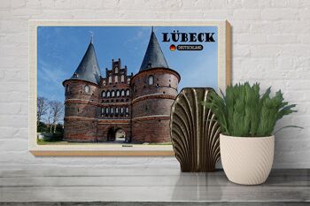 Panneau en bois villes Lübeck Allemagne Holstentor 30x20cm 3
