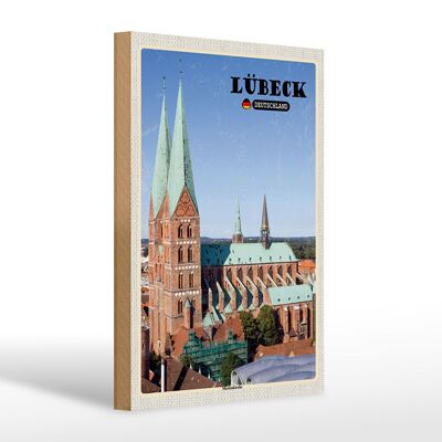 Cartello in legno città Lubecca Germania Chiesa di Santa Maria 20x30 cm