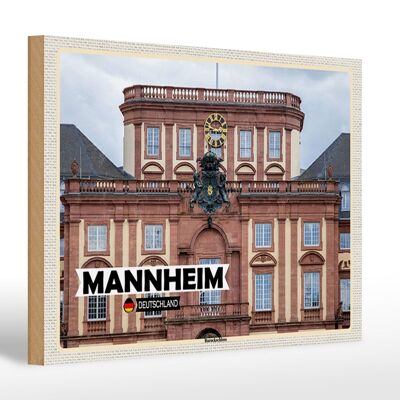 Cartello in legno città Mannheim Germania castello barocco 30x20 cm