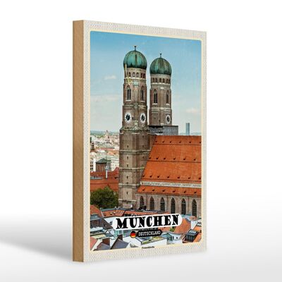 Cartel de madera ciudades Múnich casco antiguo Frauenkirche 20x30cm