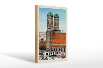 Panneau en bois villes Vieille ville de Munich Frauenkirche 20x30cm 1