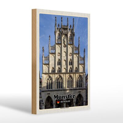 Cartello in legno città Münster municipio storico 20x30 cm