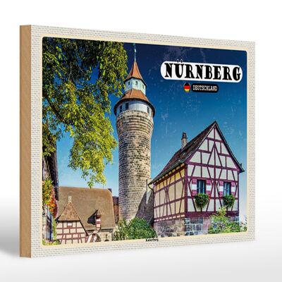 Cartel de madera ciudades Arquitectura de Nuremberg Kaiserburg 30x20cm